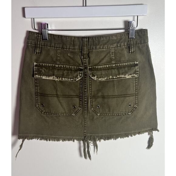 Free People Army Olive Green Utility Denim Mini Skirt Sizeraw Hem Size 25 NWOT - Picture 5 of 11